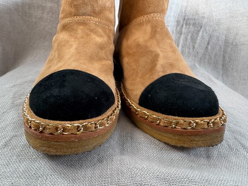 Chanel Mujer Cadena Detallada Piel de Oveja Forrada Gamuza Botines Talla EU 38 US 8 - Imagen 6 de 24