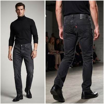Levis 502 Regular Taper Mens 32x29 Jeans Charcoal Black Wash 29507-0001