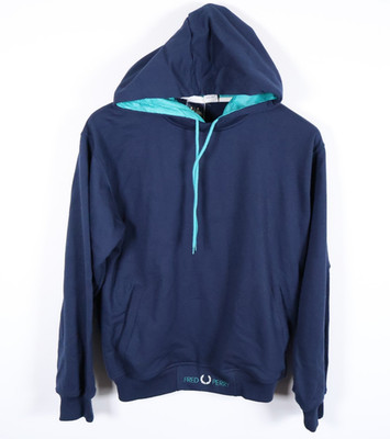 Fred Perry Hoodie Men's Medium Dark Blue Drawstring Sweatshirt Lined Hood