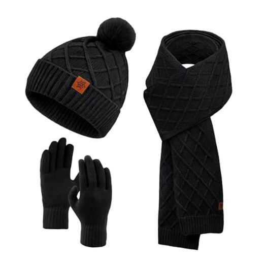Winter Hat Scarf and Gloves Set for Women, Warm Knitted 