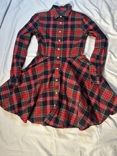 Polo Ralph Lauren Girls 14 Red Plaid Long Sleeve Collared Button Shirt Dress
