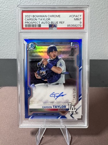 2021 Bowman Chrome Carson Taylor 1st Bowman Blue Refractor Auto #/150 PSA 9