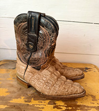 Kids size 9 El General Brown Croc Embossed Leather Western Cowboy Boots Pull-On
