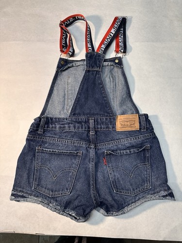 Levi's Jean Shortall Youth Tween Girl 10 REG 26” Blue Denim Overall Shorts Kids - Picture 3 of 4