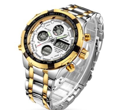 GOLDENHOUR Luxus Herren Business Quarzuhr Dual Display Edelstahl $$$