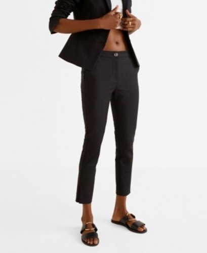 Mango Women's Straight Slit Hem Cotton Blend Trousers Black 2 - Picture 2 of 2