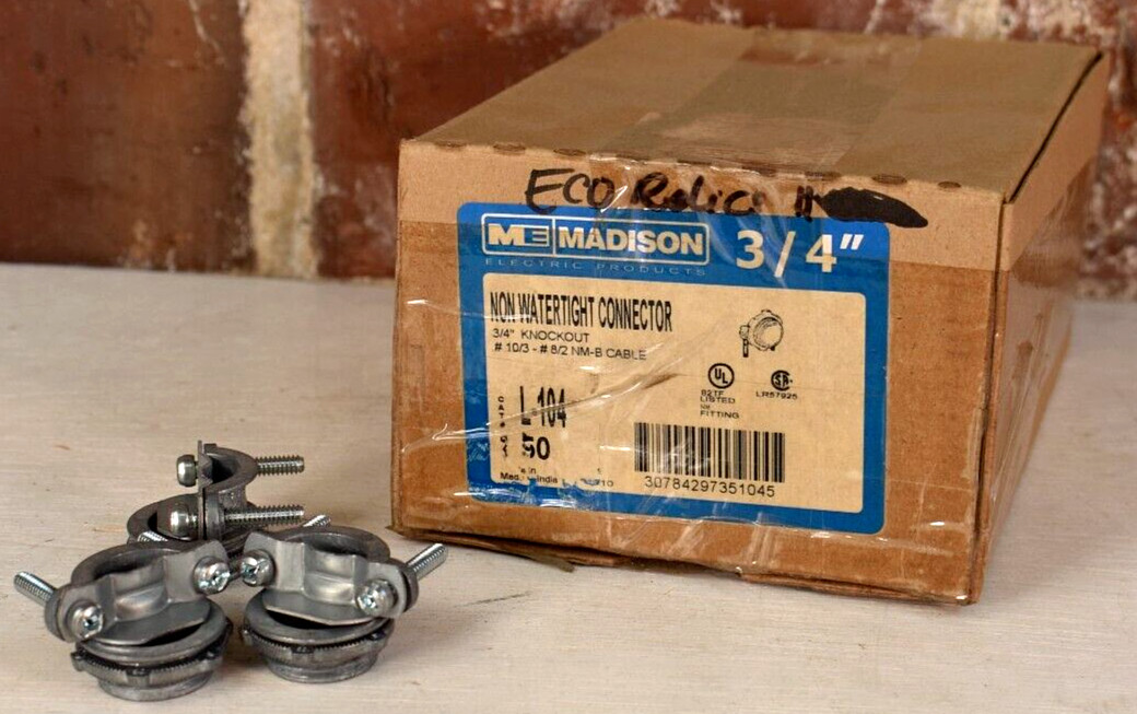 Conector no hermético Madison 3/4" Knockout L-104 caja de 50 NUEVO DE LOTE ANTIGUO