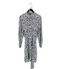Whistles Black White Eucalyptus Print Belted Collared Shirt Dress - Size 10