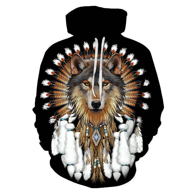 3D Digital Print Hooded Pocket Pullover Sweatshirt