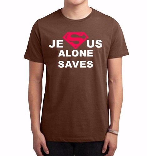 MEN PRINTED JESUS ALONE SAVES CHRISTIAN THEME LOVE GOD BIBLE CROSS TEE T-Shirt - Picture 3 of 19