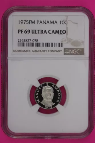 1975 Panama PF 69 Ultra Cameo Proof 10 Centesimos NGC Certified Graded Slab 240