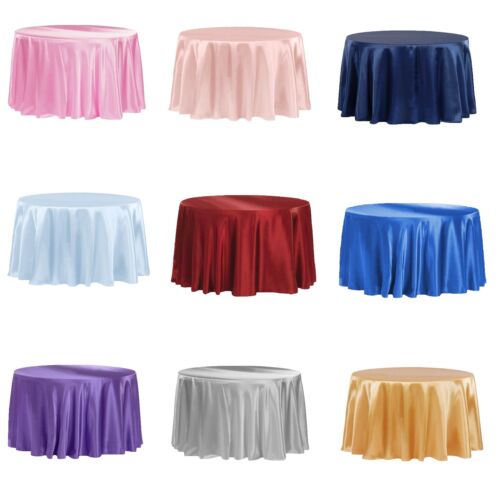 120" Inch Round Satin Tablecloth Wedding Party Table Cover Cloth Decor Baby  - Afbeelding 1 van 13