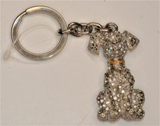 New Silvertone Clear Rhinestones SITTING DOG Shape Key Chain