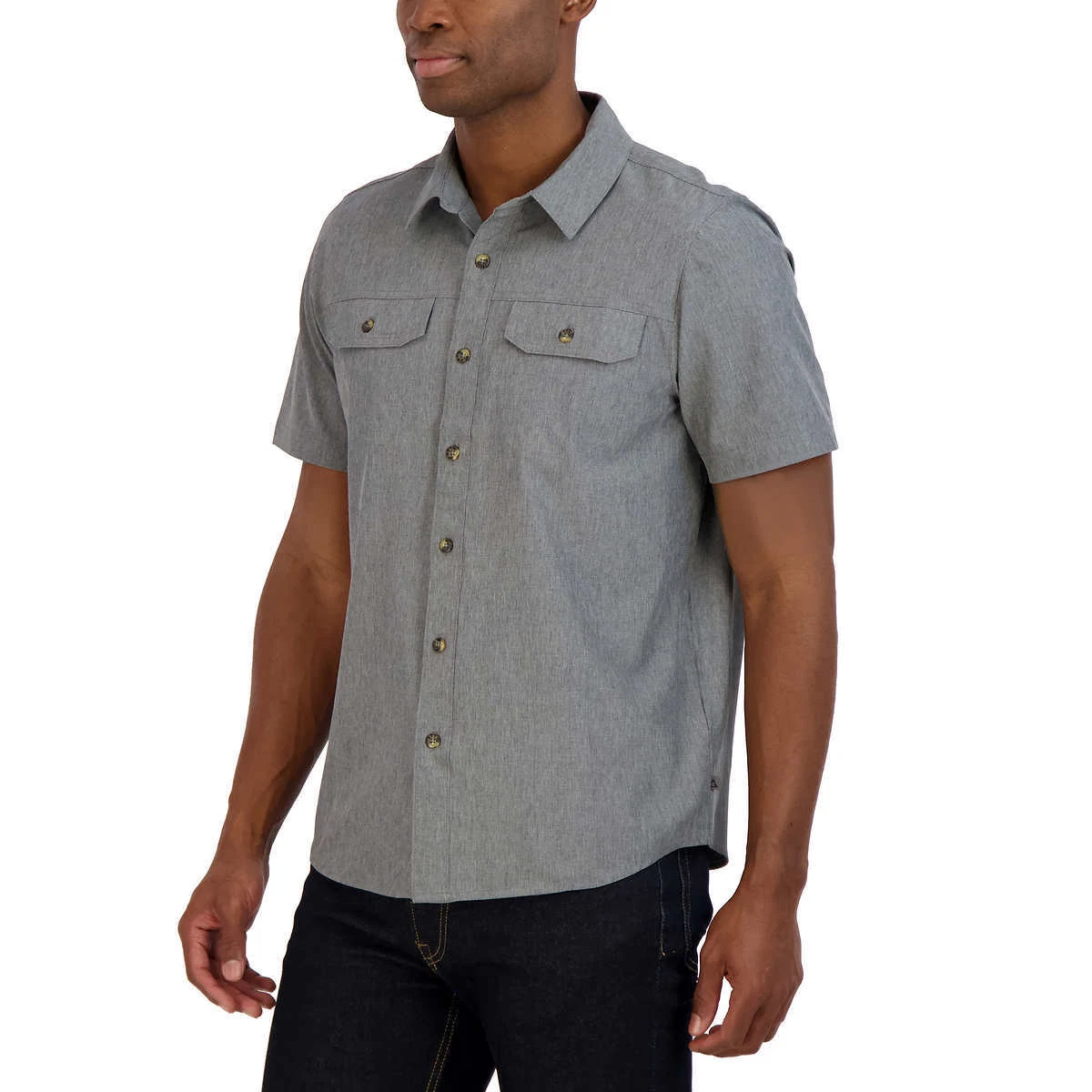 NWT Gerry Men's Short Sleeve Woven Shirt, Comfort Fit, 40+ UPF, Quick dry,  Gray