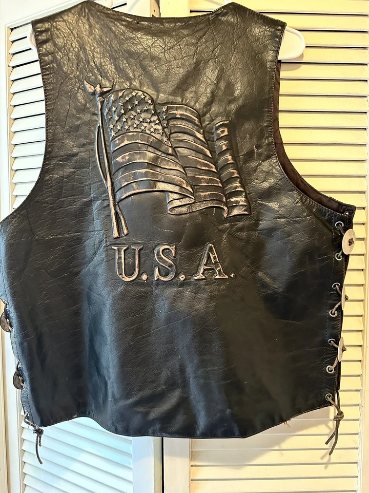 Unik Premium (Men's Size 42 Large) VINTAGE Motorcycle/Biker Vest Black/Brown EUC - Image 2 of 4