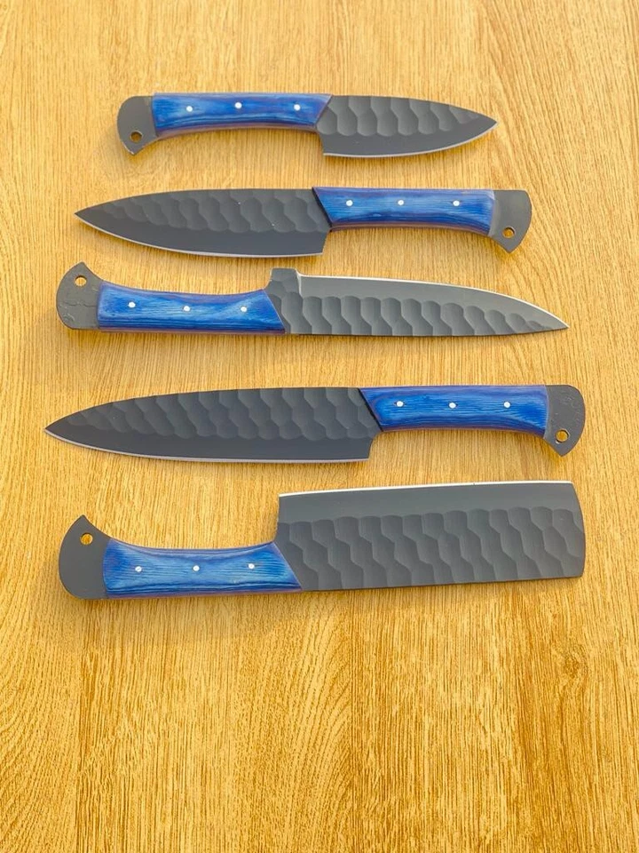 CUSTOM DAMASCUS STEEL 5 PCS forged  CHEF KNIFE SET WITH LEATHER ROLL BAG - Image 2 of 4