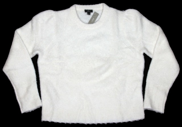 j crew puff sleeve fuzzy crewneck sweater