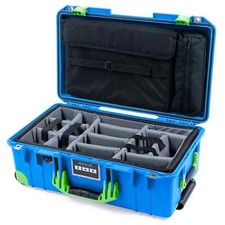 Blue  Lime Green Pelican 1535 Air case with grey dividers  Computer pouch.