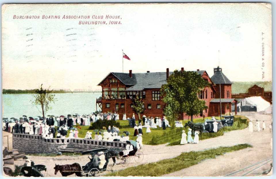 c1910s Burlington, IA Boating Association Huge Crowd Postcard J.J