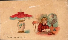 Dunkirk Seed Co NY Garden Flower Seeds Lamp Globe & Girl Victorian Card VT103