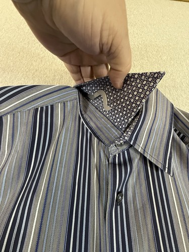 Bugatchi Uomo Hemd Herren 2XL Langarm blau grau gestreift 100% Baumwolle - Bild 16 von 24