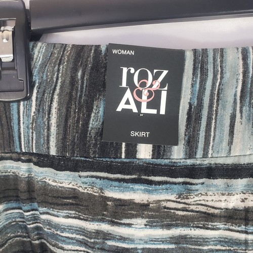 ROZ & ALI Womens 1X Peacock Dreams Long Maxi Skirt Teal Black White NWT - Picture 3 of 7