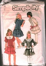 7431 Vintage Simplicity Sewing Pattern Girls 1980s Dropped Waist Dress 10 OOP