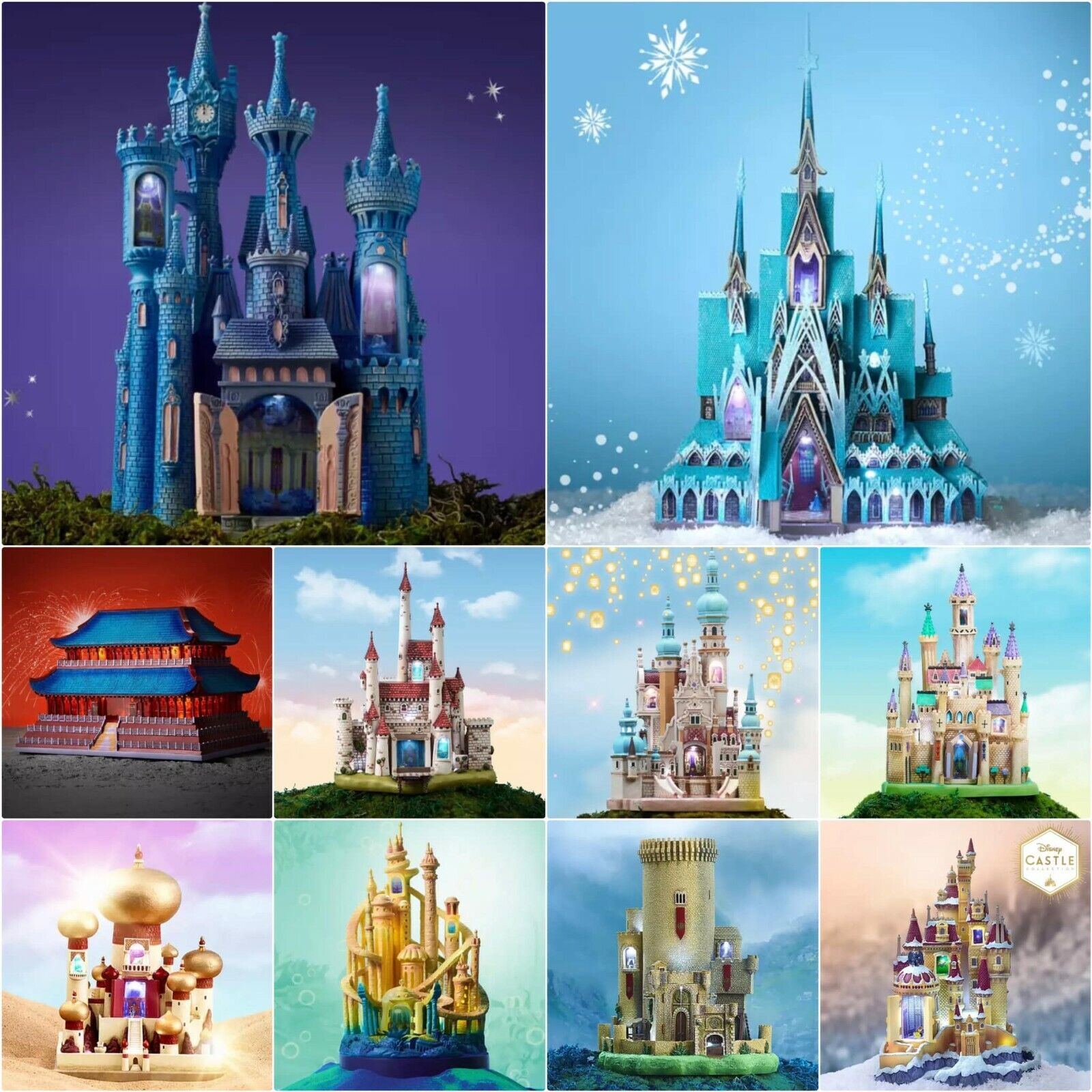 Disney Castle Collection 9 Light-Up Figurine Complete Set