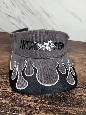  RARE  ~Nitro Fish Visor Sun   Hat Sports gear Embroidered Black~  VINTAGE 