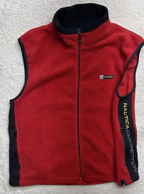 Vtg Nautica Competition fleece vest NauTech Made In USA Zip Pockets Full Zip 2XL