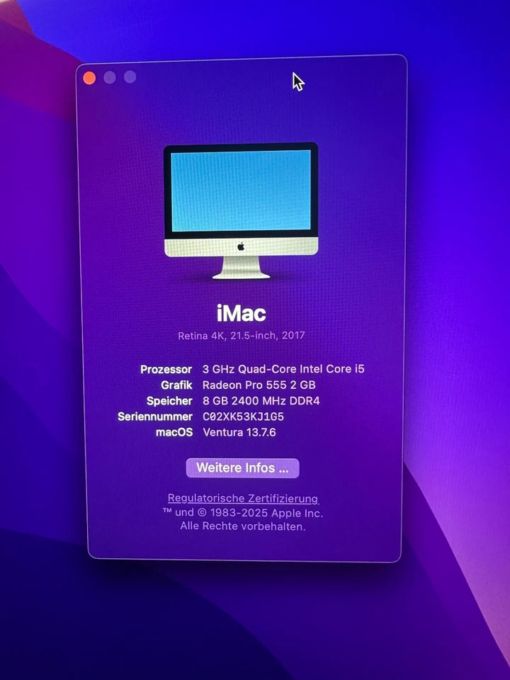 Apple iMac 21,5 Zoll Intel Core i5 3,0 GHz 8 GB RAM 1 TB HDD Modell 2017 - Bild 2 von 4