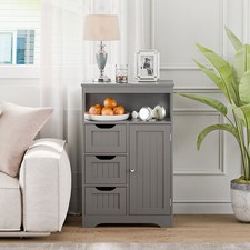 Bathroom Floor Cabinet Free Standing Storage Organizer with 3 Drawers Gray
