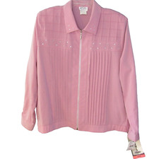 Vintage Pink Zip-Up Blazer Jacket Womens Sz L Lightweight Pleated Retro 80s NEW