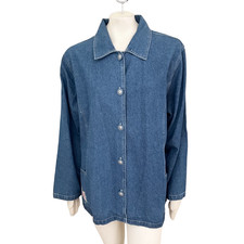 Vintage Tudor Court Button Front Denim Chore Coat Women's 2x Embroidered Pockets