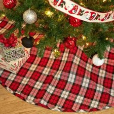 Red Tartan Plaid Christmas Tree Skirt 48 x .5 x 48 Inch