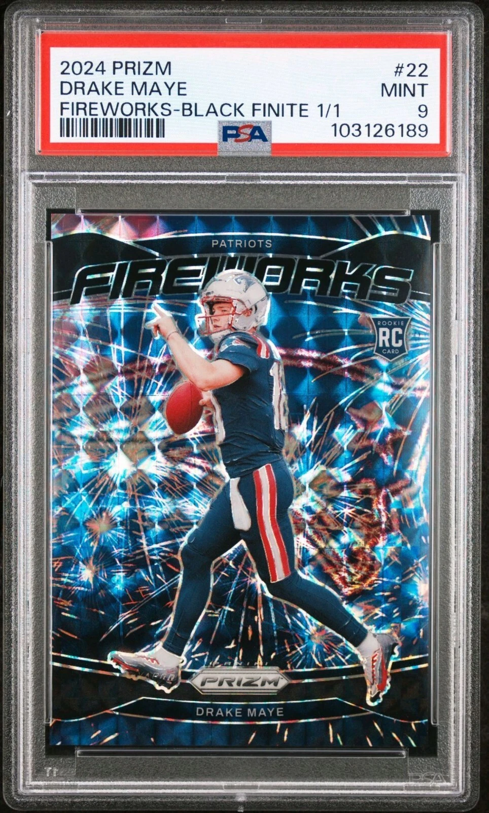 Drake Maye Panini Prizm Fireworks #22 Black Finite 1/1