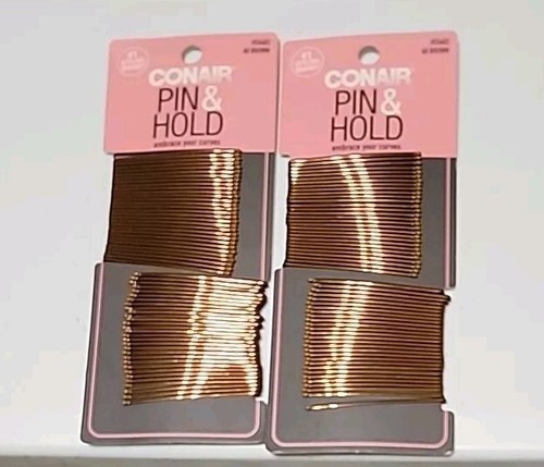 2 Conair Curved Bobby Pins For All Hair Types in Brown, 60ct Each