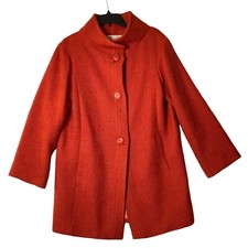 Fleurette Virgin Wool Blend Lined Peacoat Car Coat Women 6 Orange Stand Collar