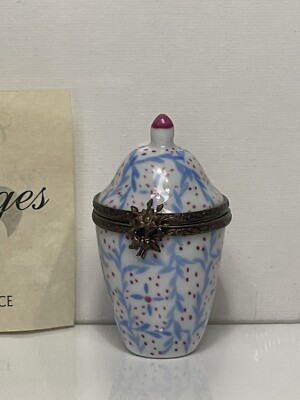 New Genuine peint main Limoges Box Blue & Pink Urn