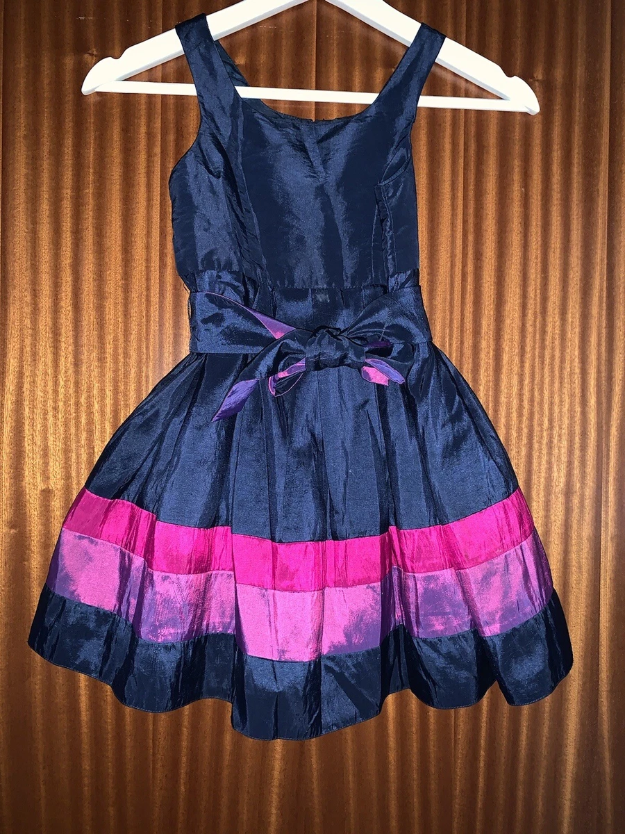 Girls Flared Satin Striped Dress Stripes Special Occasion Age 6