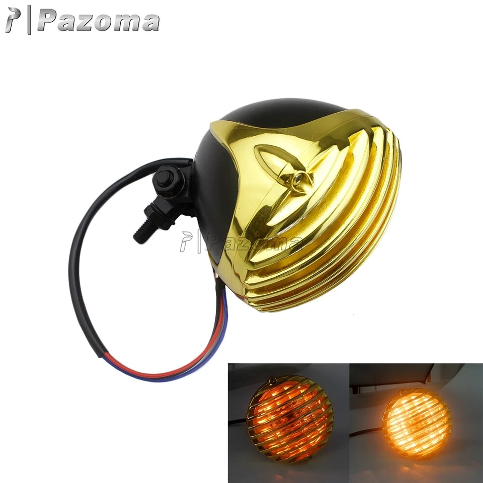 Vintage Brass Headlight Light Grill For Harley Dyna Road King Sportster 883/1200 - Image 3 of 4