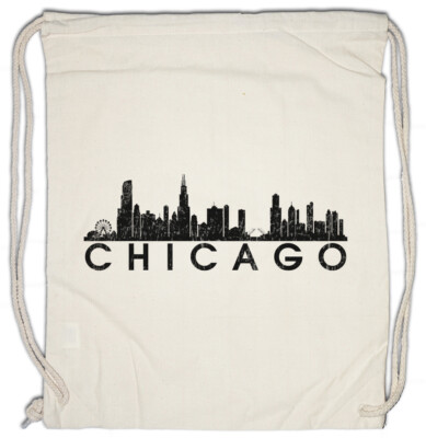 Skyline Chicago Turnbeutel City Fun United States of America USA US Flag