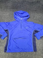 Nike Anorak Jacket Youth Medium Blue Hooded Half Zip Windbreaker Swoosh Mesh