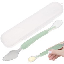 2pcs Food Scraper Spoon, Double Head Silicone Baby Spoons, 17X3X1cm, Green