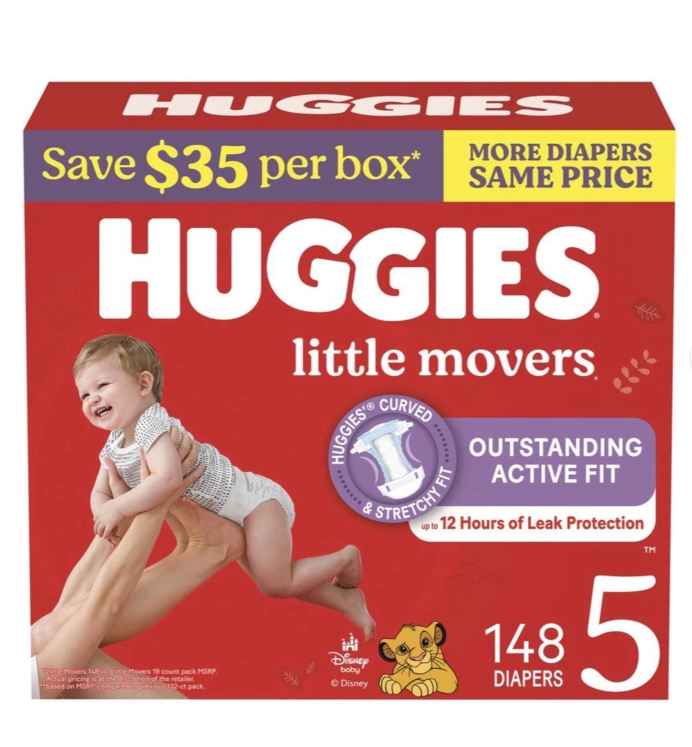 Huggies Little Movers Baby Diapers Size 5, 27+ lbs, 148 Count - NEW & SEALED