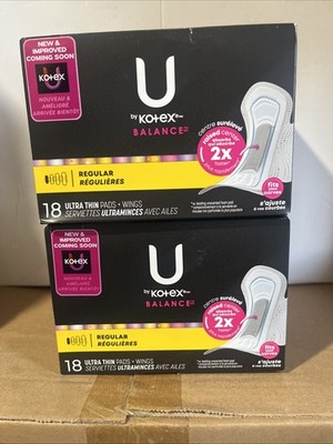 2 U by Kotex Balance Ultra Thin Pads with Wings, Regular Absorbency, 18 Ct (G11)