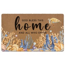 Coastal Beach Christian Welcome Door Mat, God Bless This Home Bible Verse Oce...