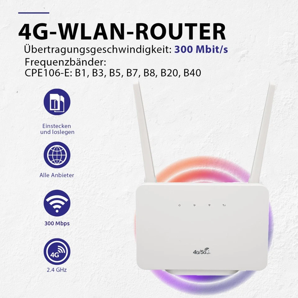 4G/5G LTE Router SIM Karte CPE106-E WLAN Router, 300 Mbit/s WLAN SIM-Kartensteck - Bild 4 von 4