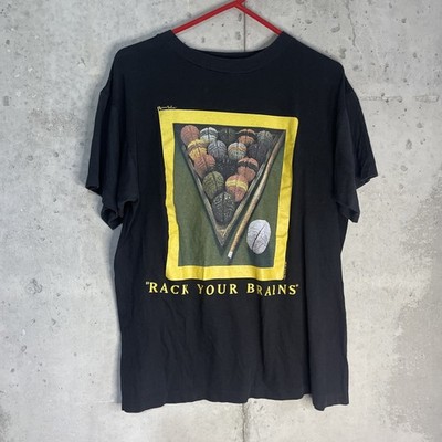 Vintage 90s RACK YOUR BRAINS David Spindel Art Pool Billiards Shirt Size Large