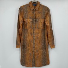 Derek Lam for Design Nation Woodgrain Exotic Print Shirt Dress Orange Small
